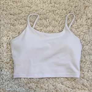 cropped white sport tank with built in bra